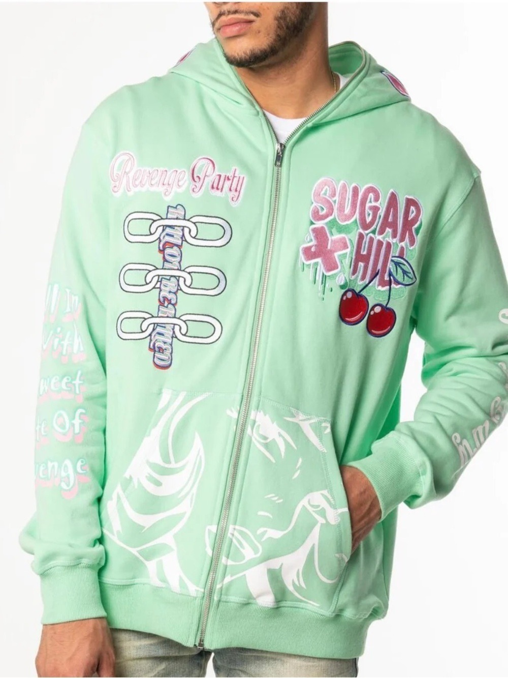 Sugar Hill Mint Green Full Zip Hoodie - Revenge Party Graphic